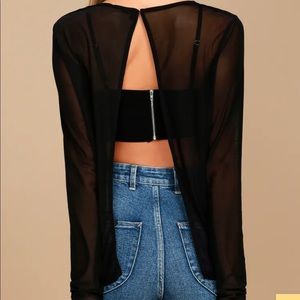 NWT Lulus open back black mesh long sleeve XS